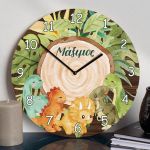 Παιδικό Ρολόι Τοίχου Ξύλινο για Αγόρι με Σχέδιο Δεινόσαυροι