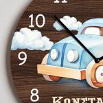 Παιδικό Ρολόι Τοίχου Ξύλινο για Αγόρι με Σχέδιο Αυτοκίνητο
