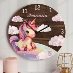 Παιδικό Ρολόι Τοίχου Ξύλινο για Κορίτσι με Σχέδιο Μονόκερο