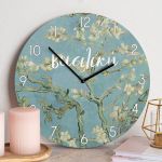 Ρολόι Τοίχου Ξύλινο με Όνομα και Σχέδιο Αμυγδαλιά