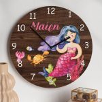 Παιδικό Ρολόι Τοίχου Ξύλινο για Κορίτσι με Σχέδιο Ωκεανός