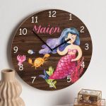 Παιδικό Ρολόι Τοίχου Ξύλινο για Κορίτσι με Σχέδιο Ωκεανός