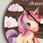 Παιδικό Ρολόι Τοίχου Ξύλινο για Κορίτσι με Σχέδιο Μονόκερο