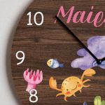Παιδικό Ρολόι Τοίχου Ξύλινο για Κορίτσι με Σχέδιο Ωκεανός