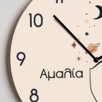 Ρολόι Τοίχου Ξύλινο με Όνομα και Σχέδιο Γραμμικό Πρόσωπο