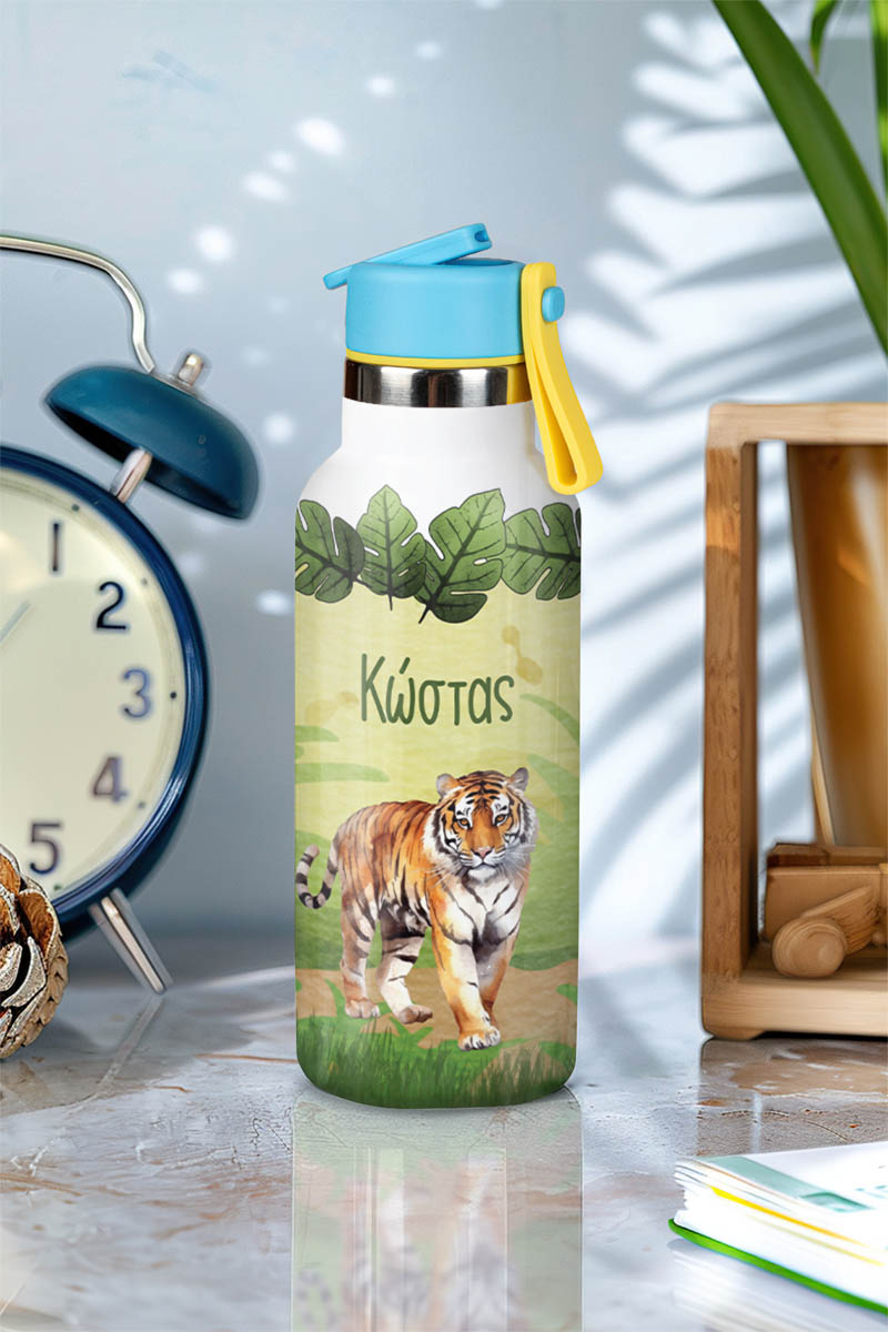 Παιδικό Παγούρι Θερμός με Όνομα & Καλαμάκι, Tiger King