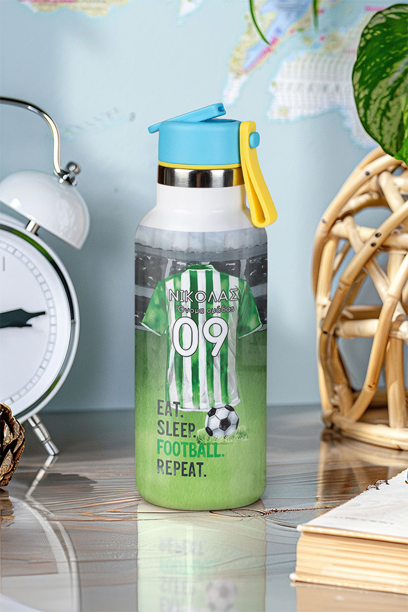 Παιδικό Παγούρι Θερμός με Όνομα & Καλαμάκι, Green Team