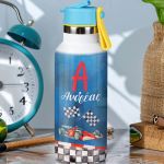 Παιδικό Παγούρι Θερμός με Όνομα & Καλαμάκι, Race Car