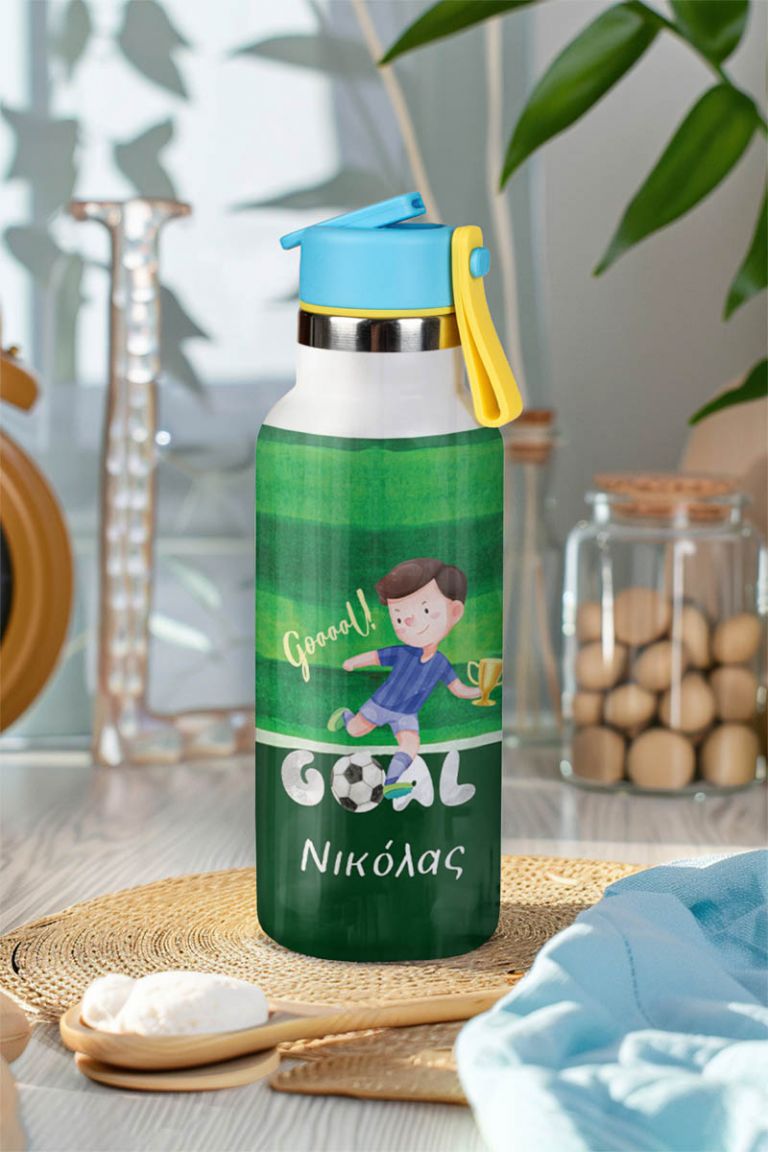 Παιδικό Παγούρι Θερμός με Όνομα & Καλαμάκι, Goal