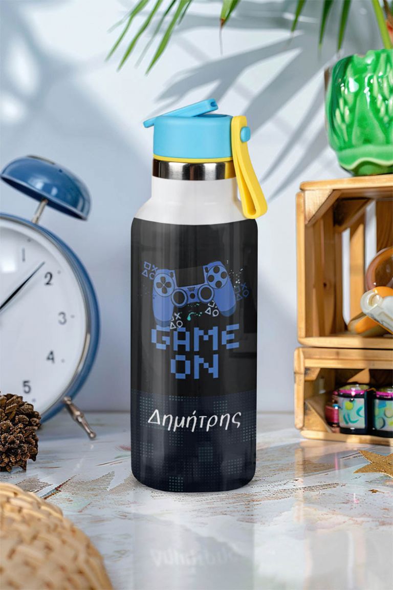 Παιδικό Παγούρι Θερμός με Όνομα & Καλαμάκι, Game On