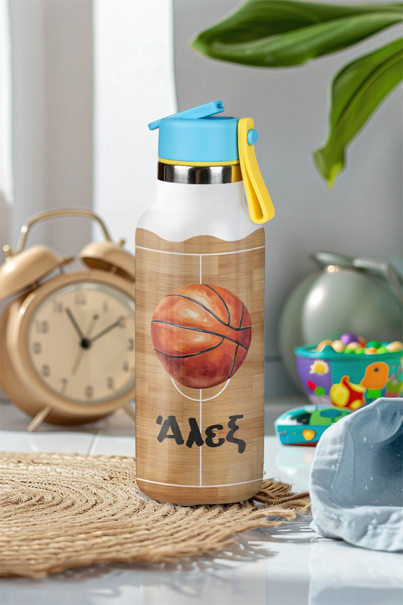 Παιδικό Παγούρι Θερμός με Όνομα & Καλαμάκι, Basket Love