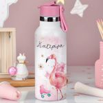 Παιδικό Παγούρι Θερμός με Όνομα & Καλαμάκι, Flamingo Peace