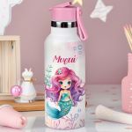 Παιδικό Παγούρι Θερμός με Όνομα & Καλαμάκι, Cute Mermaid