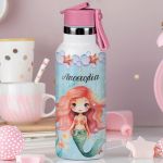 Παιδικό Παγούρι Θερμός με Όνομα & Καλαμάκι, Red Hair Mermaid