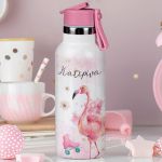 Παιδικό Παγούρι Θερμός με Όνομα & Καλαμάκι, Flamingo Peace