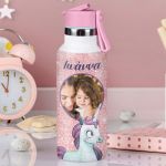 Παιδικό Παγούρι Θερμός με Όνομα & Καλαμάκι, Glitter Unicorn