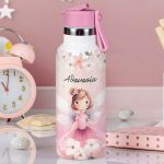 Παιδικό Παγούρι Θερμός με Όνομα & Καλαμάκι, Pink Fairy