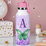 Παιδικό Παγούρι Θερμός με Όνομα & Καλαμάκι, Cute Butterfly