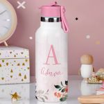 Παιδικό Παγούρι Θερμός με Όνομα & Καλαμάκι, Floral Bucket