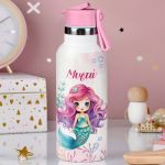 Παιδικό Παγούρι Θερμός με Όνομα & Καλαμάκι, Cute Mermaid