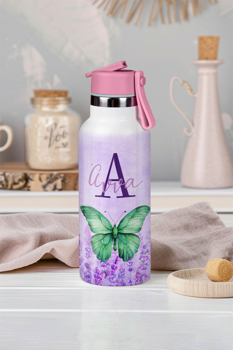 Παιδικό Παγούρι Θερμός με Όνομα & Καλαμάκι, Cute Butterfly