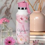 Παιδικό Παγούρι Θερμός με Όνομα & Καλαμάκι, Pink Flowers