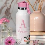 Παιδικό Παγούρι Θερμός με Όνομα & Καλαμάκι, Floral Bucket