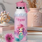 Παιδικό Παγούρι Θερμός με Όνομα & Καλαμάκι, Cute Mermaid
