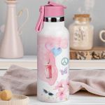 Παιδικό Παγούρι Θερμός με Όνομα & Καλαμάκι, Flamingo Peace