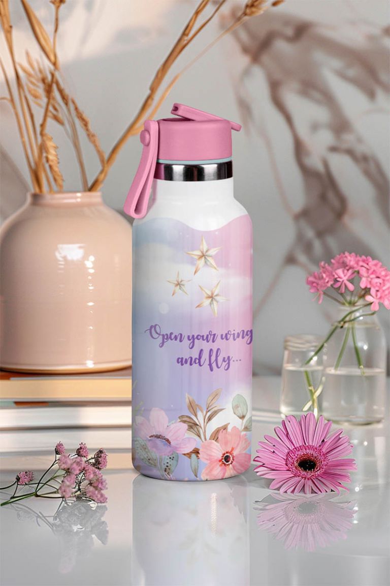 Παιδικό Παγούρι Θερμός με Όνομα & Καλαμάκι, Purple Butterfly