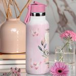 Παιδικό Παγούρι Θερμός με Όνομα & Καλαμάκι, Pink Flowers