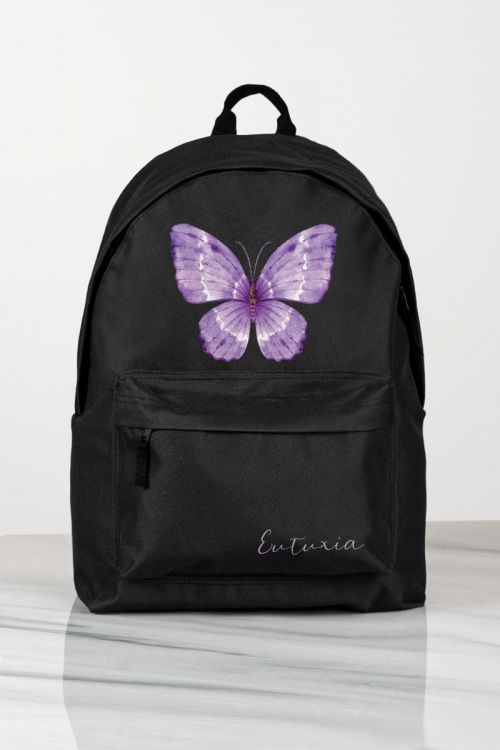 Σχολική Τσάντα Δημοτικού, Μαύρο Χρώμα, Purple Butterfly