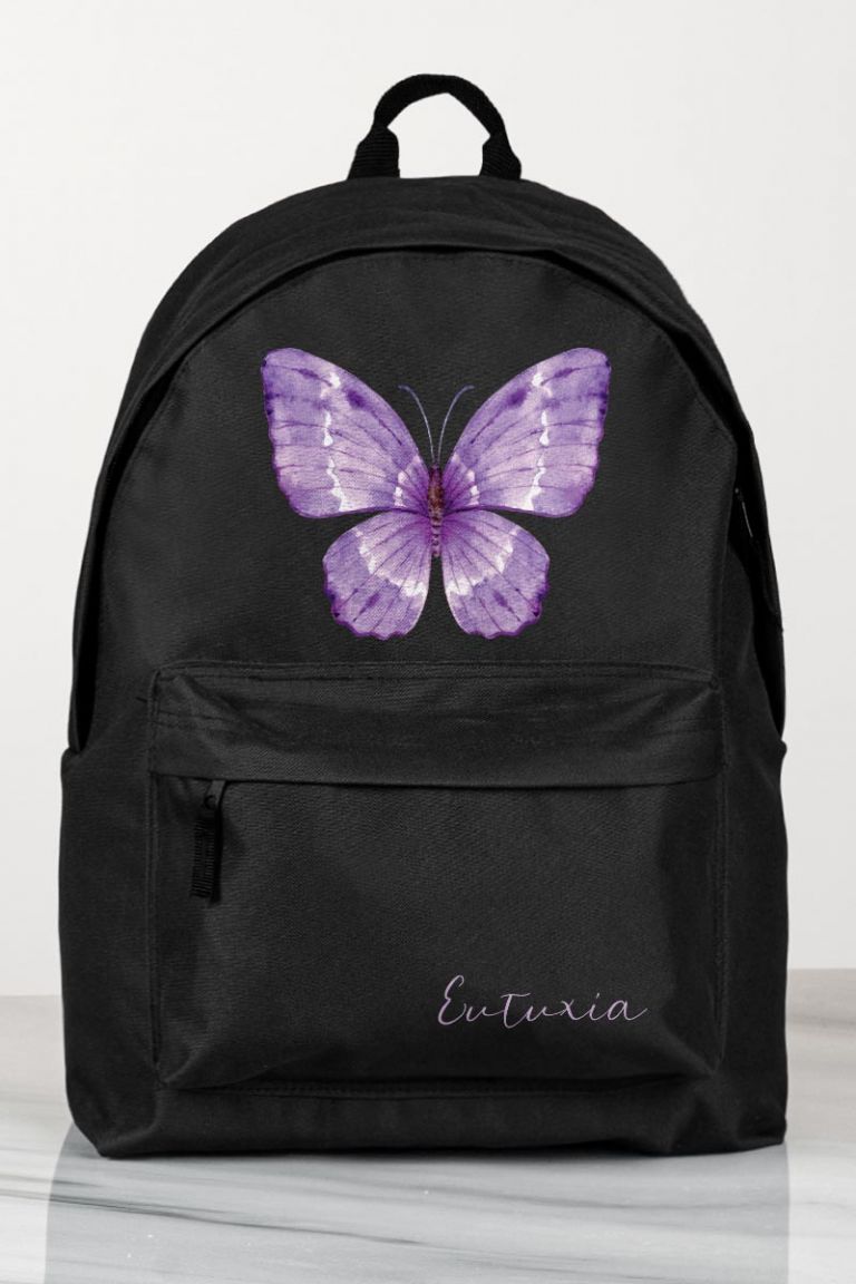 Σχολική Τσάντα Δημοτικού, Μαύρο Χρώμα, Purple Butterfly