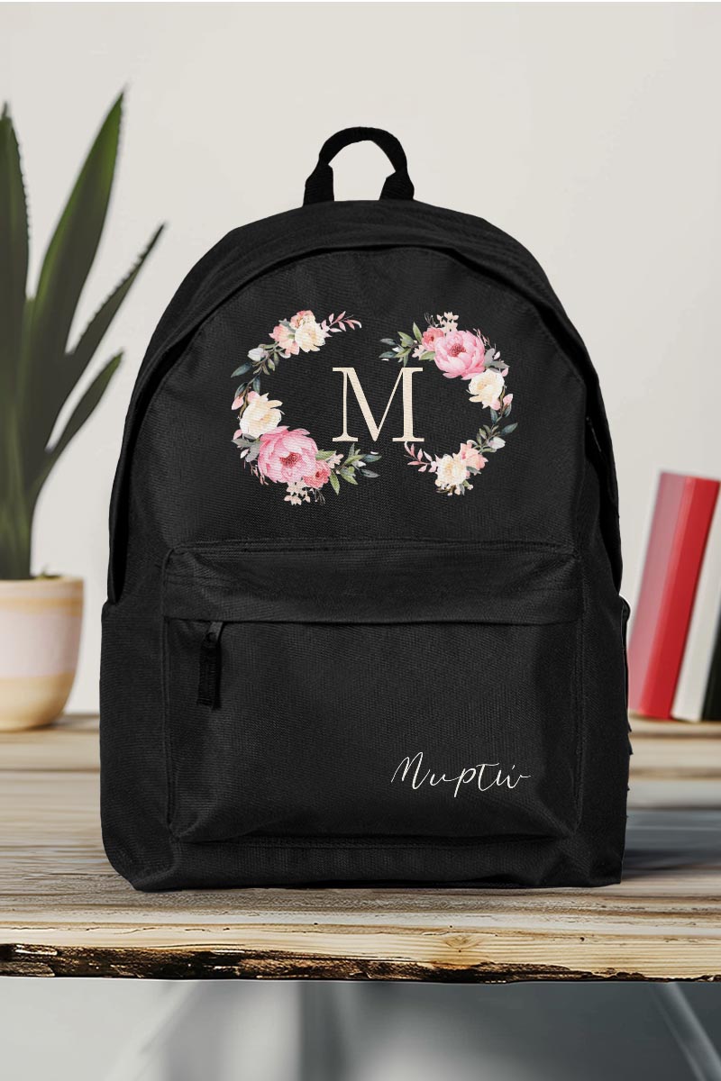 Σχολική Τσάντα Δημοτικού, Μαύρο Χρώμα, Pink Floral
