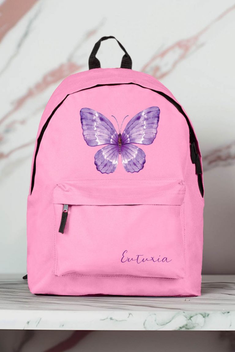 Σχολική Τσάντα Δημοτικού, Ροζ Χρώμα, Purple Butterfly