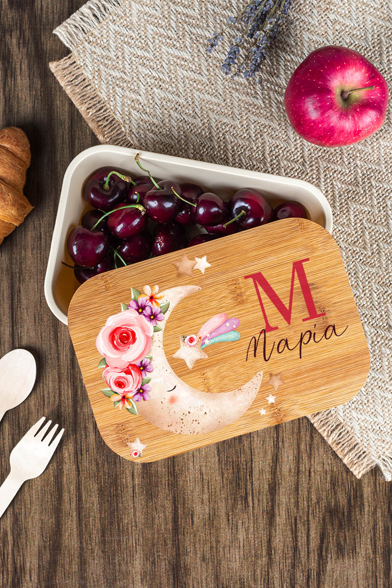 Παιδικό Δοχείο Φαγητού με το Όνομα του Παιδιού, Roses In Moon