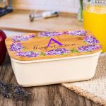 Παιδικό Δοχείο Φαγητού με το Όνομα του Παιδιού, Violet Flowers