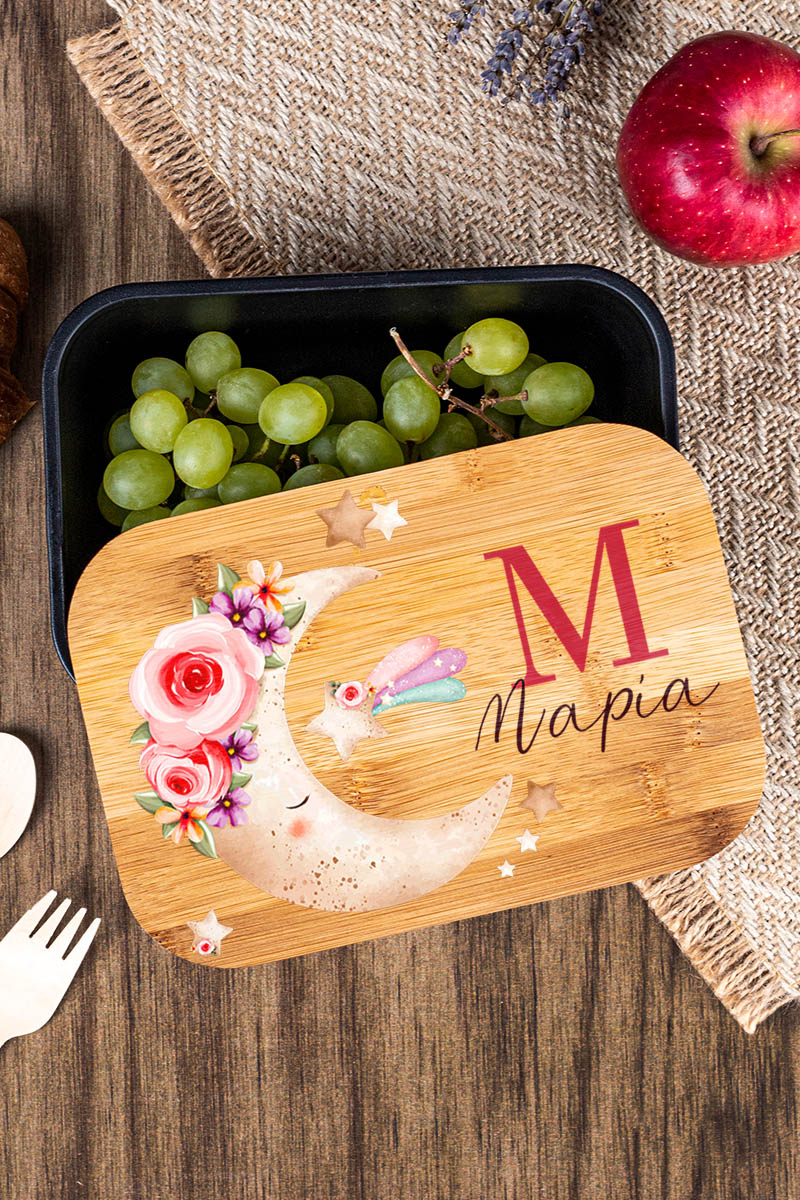 Παιδικό Δοχείο Φαγητού με το Όνομα του Παιδιού, Roses In Moon