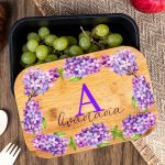 Παιδικό Δοχείο Φαγητού με το Όνομα του Παιδιού, Violet Flowers