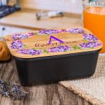 Παιδικό Δοχείο Φαγητού με το Όνομα του Παιδιού, Violet Flowers