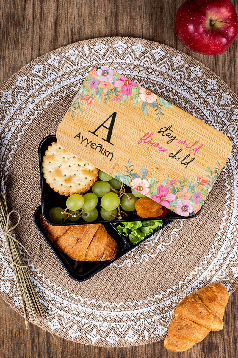 Δοχείου Φαγητού 2 Επιπέδων, με το Όνομα του Παιδιού, Wildflower