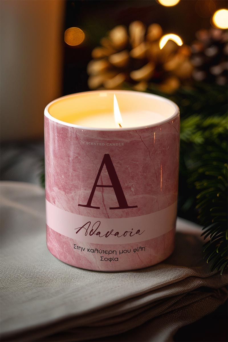 Αρωματικό Κερί, Χειροποίητο με Άρωμα Vanilla Cream, Pink Marble