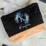 Μεγάλο Πρακτικό Μαύρο Τσαντάκι & Νεσεσέρ με Φελλό, Blue Petal