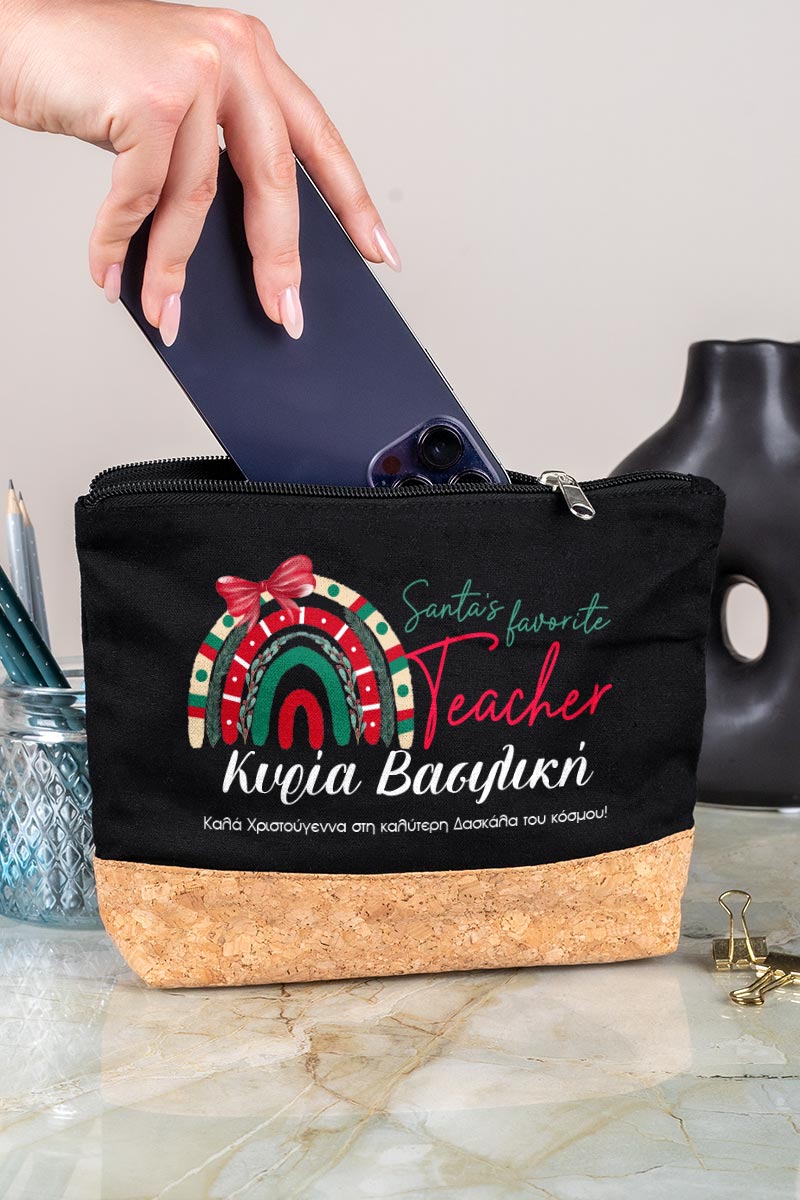 Χριστουγεννιάτικο Δώρο για Δασκάλα, Μαύρο Τσαντάκι & Νεσεσέρ με Φελλό