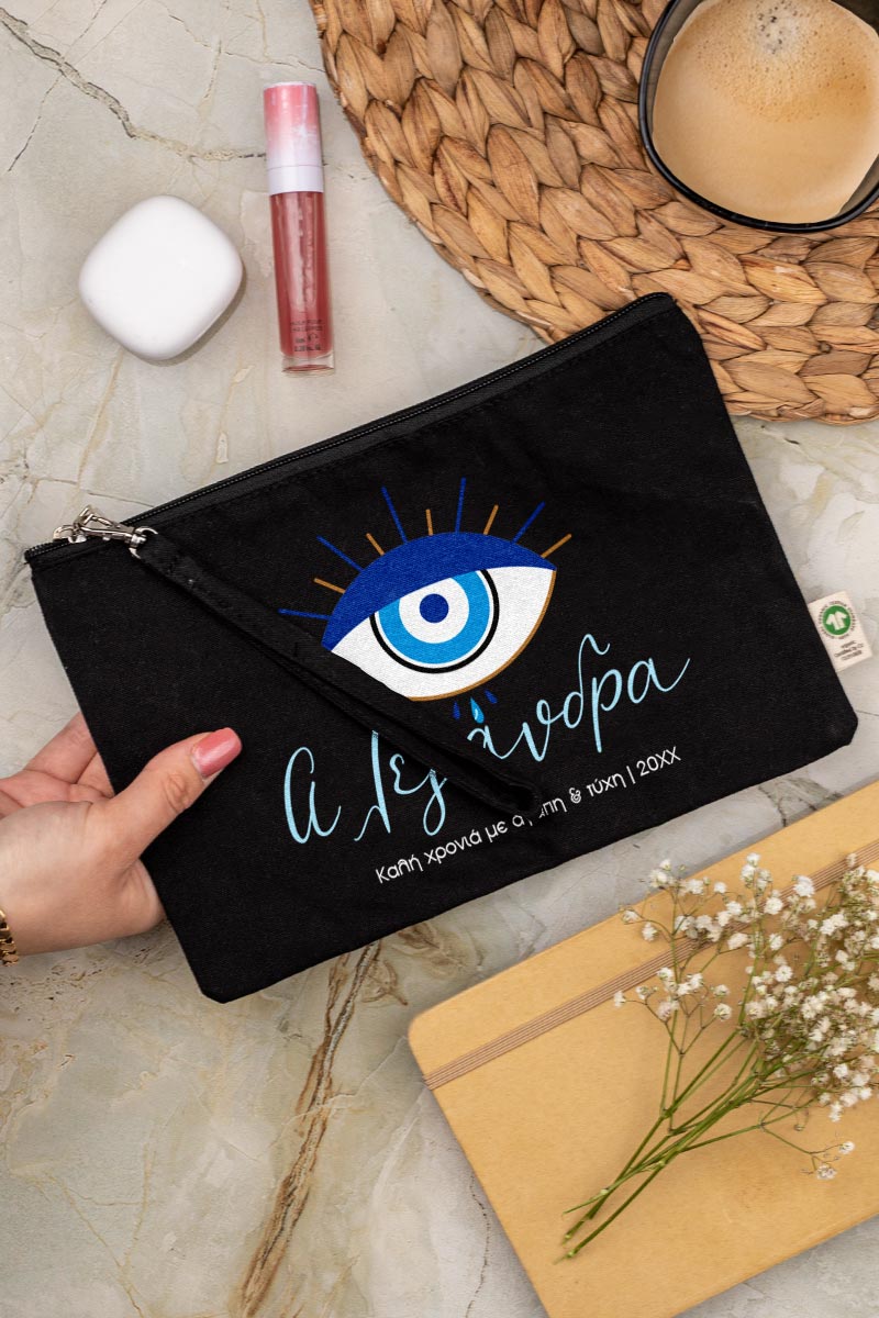 Μεγάλο Μαύρο Τσαντάκι & Νεσεσέρ με Φελλό και Σχέδιο Μάτι