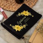 Πρακτικό και Μεγάλο Μαύρο Τσαντάκι & Νεσεσέρ με Σχέδιο Daisy