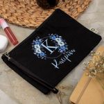 Μεγάλο Πρακτικό Μαύρο Τσαντάκι & Νεσεσέρ με Σχέδιο Blue Petal