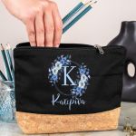 Μεγάλο Πρακτικό Μαύρο Τσαντάκι & Νεσεσέρ με Φελλό, Blue Petal