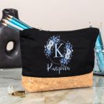 Μεγάλο Πρακτικό Μαύρο Τσαντάκι & Νεσεσέρ με Φελλό, Blue Petal