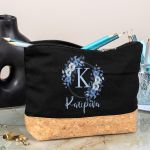 Μεγάλο Πρακτικό Μαύρο Τσαντάκι & Νεσεσέρ με Φελλό, Blue Petal